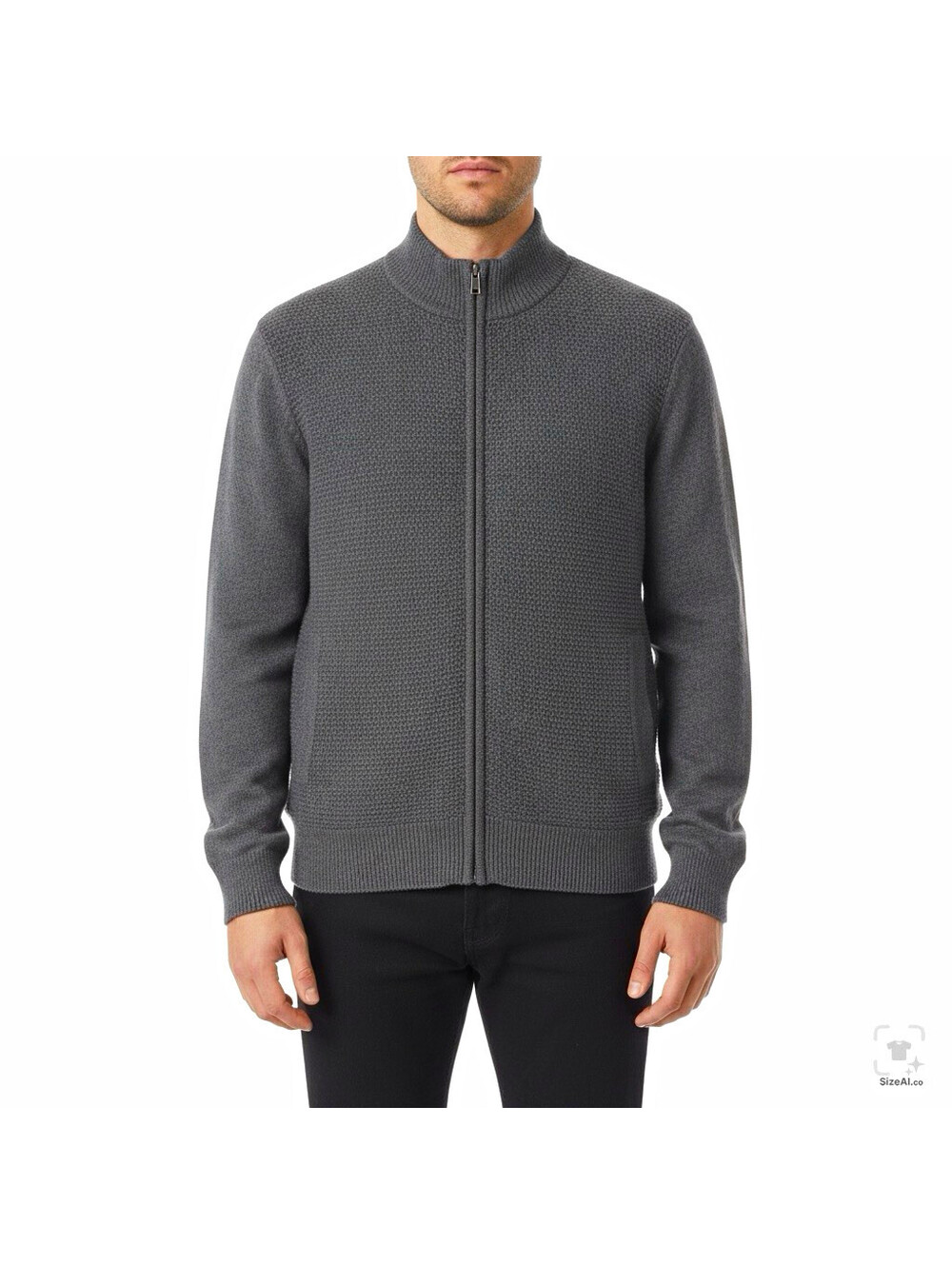 BC Clothing Co Mens XXL Gray Full Zip Mock Neck Knit Sweater Jacket Pockets